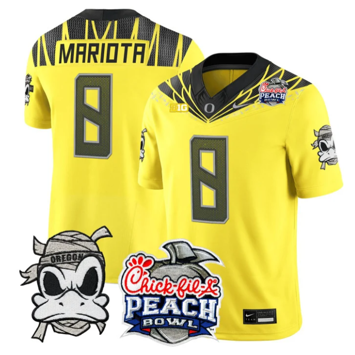 Marcus Mariota Jersey #8 Oregon Ducks Mummy Duck 2026 Peach Bowl Stitched Yellow
