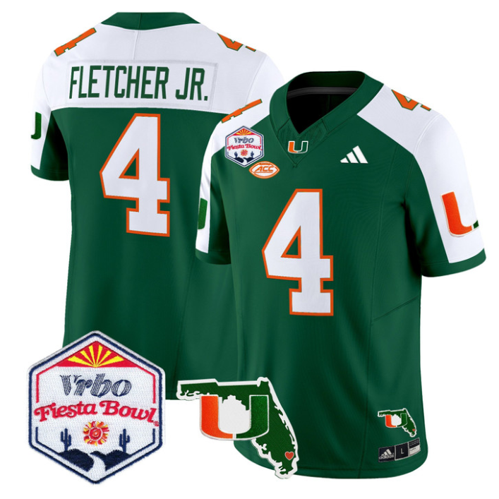 Mark Fletcher Jr Jersey #4 Miami Hurricanes 2026 Fiesta Bowl Florida Green Alternate