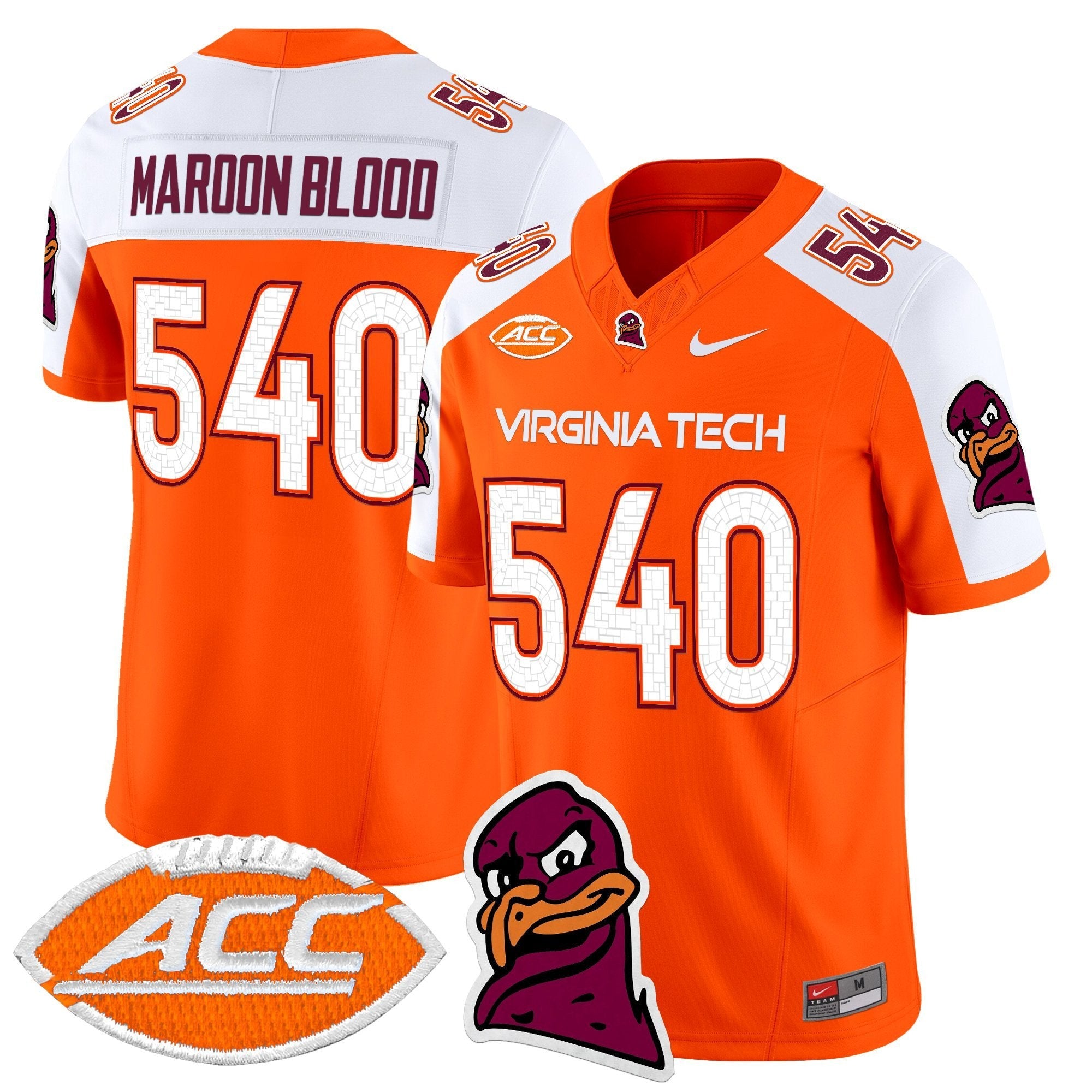 Maroon Blood Jersey #540 Virginia Tech Hokies 2025 Stitched Orange Alternatae