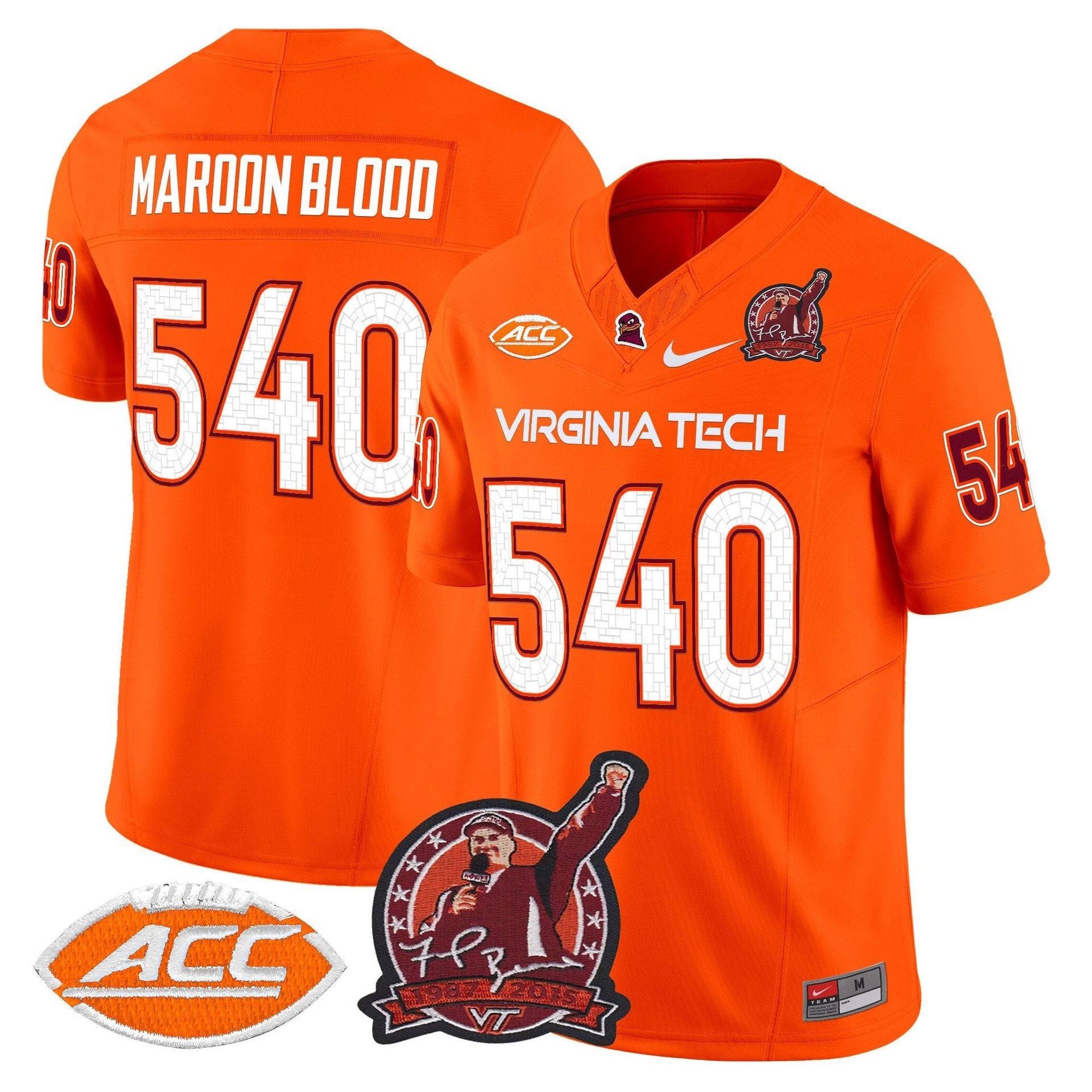 Maroon Blood Jersey #540 Virginia Tech Hokies Coach Frank Beamer 2025 Orange