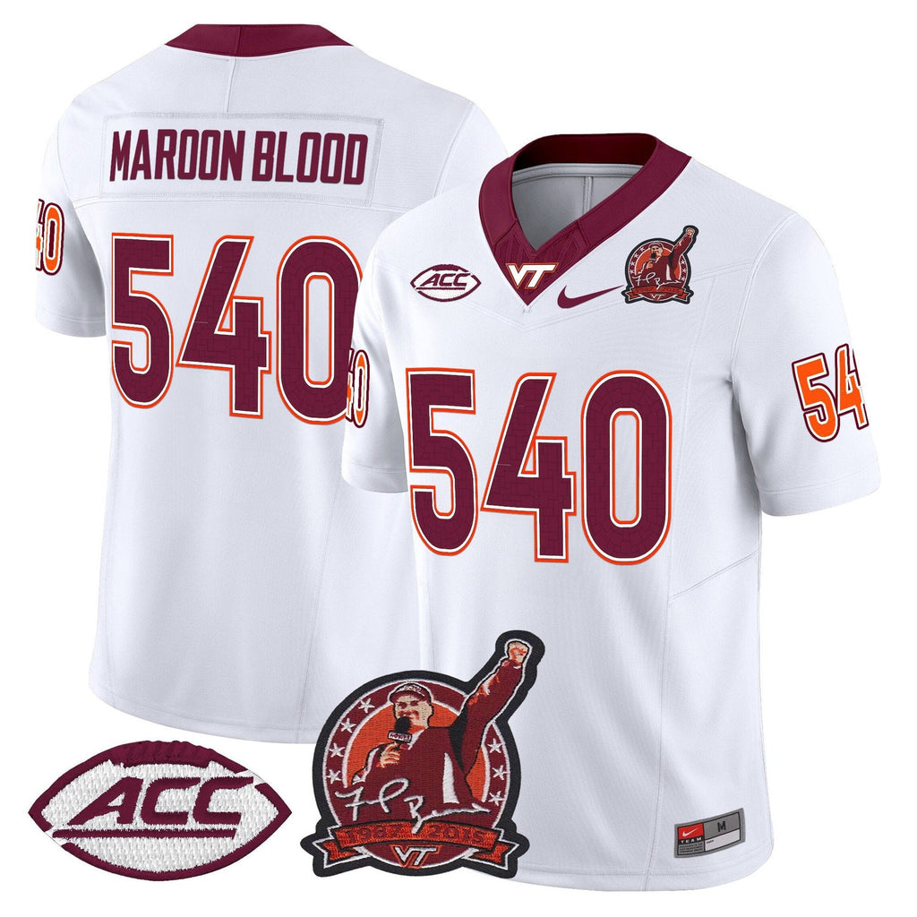 Maroon Blood Jersey #540 Virginia Tech Hokies Coach Frank Beamer 2025 White
