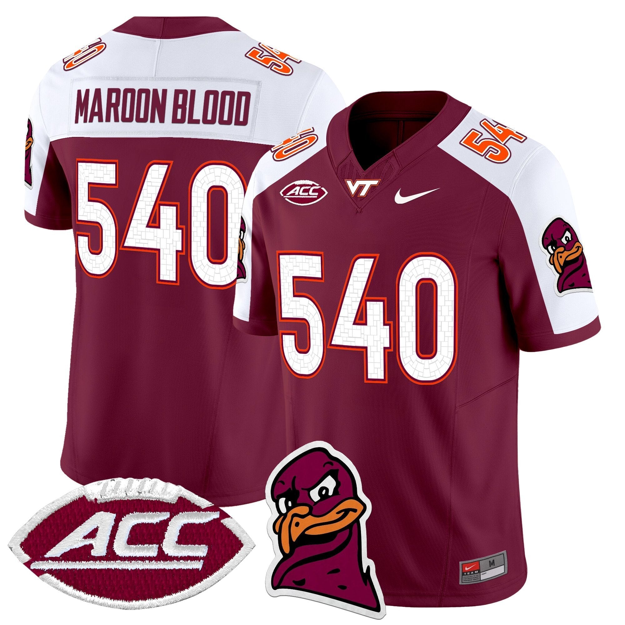 Maroon Blood Jersey #540 Virginia Tech Hokies 2025 Stitched Maroon Alternate