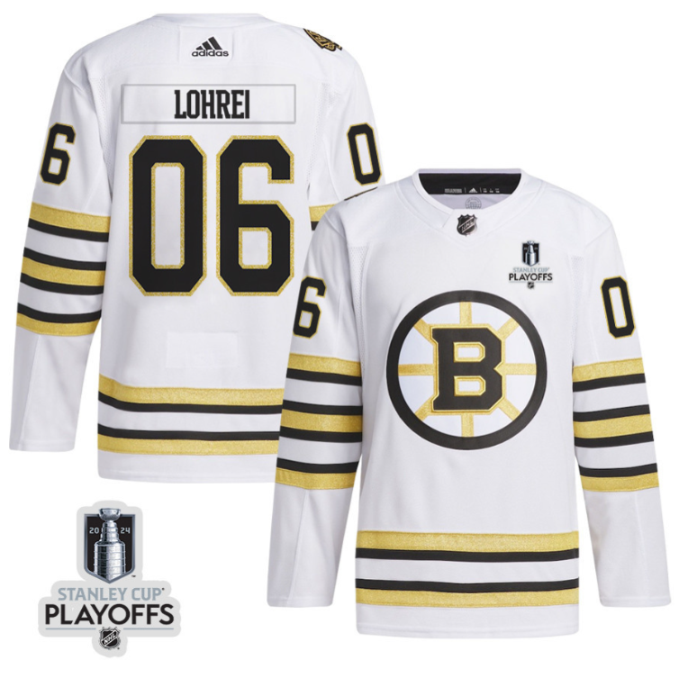 Mason Lohrei 6 Boston Bruins 2024 NHL Playoffs Patch Away Jersey - Men, White