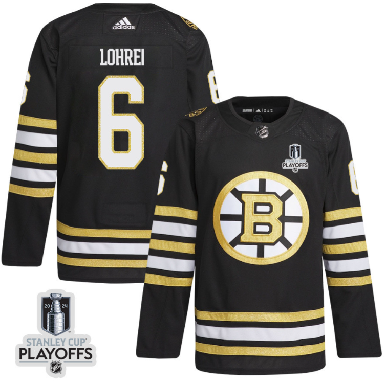 Mason Lohrei 6 Boston Bruins 2024 NHL Playoffs Patch Home Jersey - Men, Black