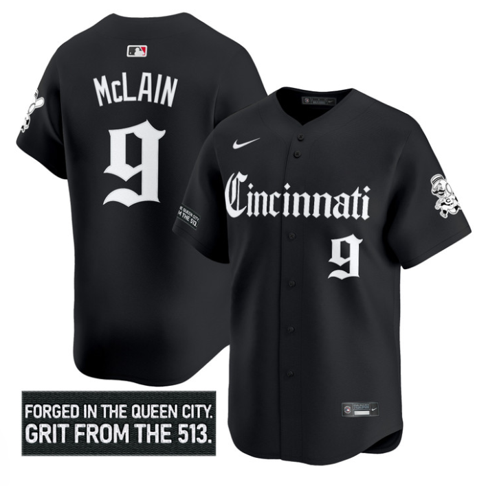 Matt McLain Jersey #9 Cincinnati Reds Gothic Queen City Edition Stitched Black