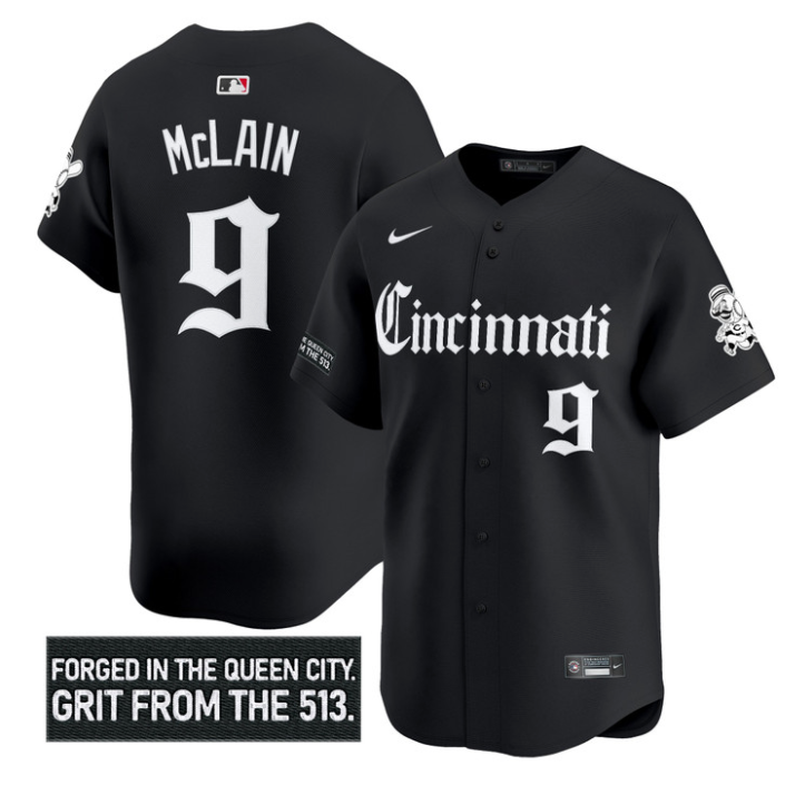 Matt McLain Jersey #9 Cincinnati Reds Gothic Queen City Edition Stitched Black