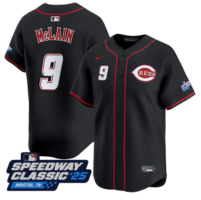 Matt McLain Jersey #9 Cincinnati Reds Speedway Classic Limited Stitched Black
