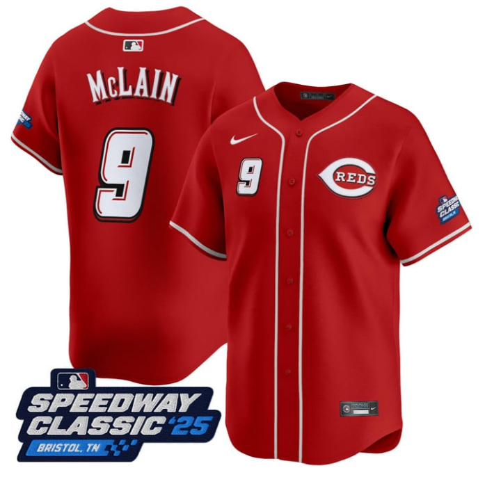 Matt McLain Jersey #9 Cincinnati Reds Speedway Classic Limited Stitched Red