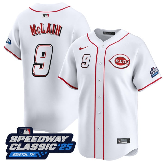 Matt McLain Jersey #9 Cincinnati Reds Speedway Classic Limited Stitched White