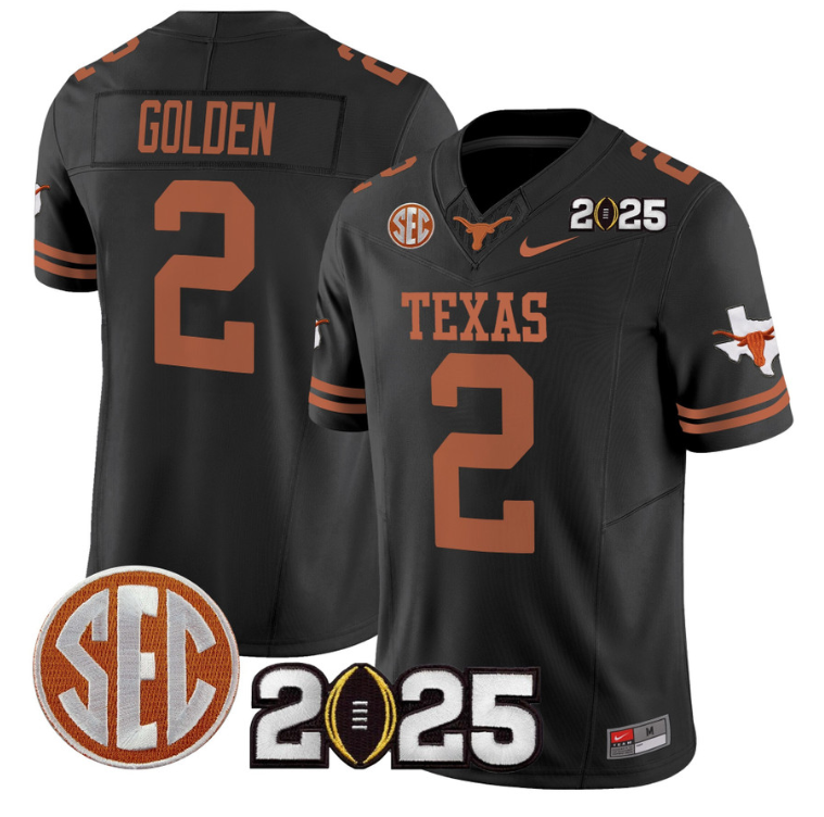Matthew Golden Jersey #2 Texas Longhorns 2025 CFP Final Patch Black