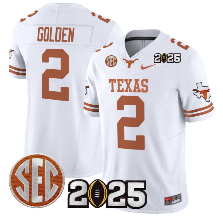 Matthew Golden Jersey #2 Texas Longhorns 2025 CFP Final Patch White