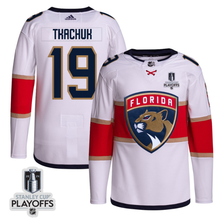 Matthew Tkachuk 19 Florida Panthers 2024 NHL Playoffs Patch Away Jersey Customized - Men, White