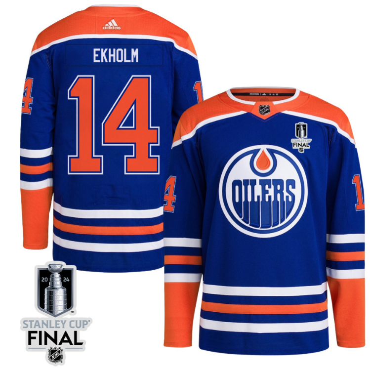 Mattias Ekholm 14 Edmonton Oilers 2024 STANLEY CUP Final Home Primegreen Jersey Men, Royal