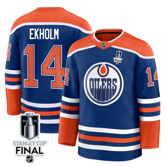 Mattias Ekholm 14 Edmonton Oilers 2025 STANLEY CUP Final Patch Home Men Jersey Royal