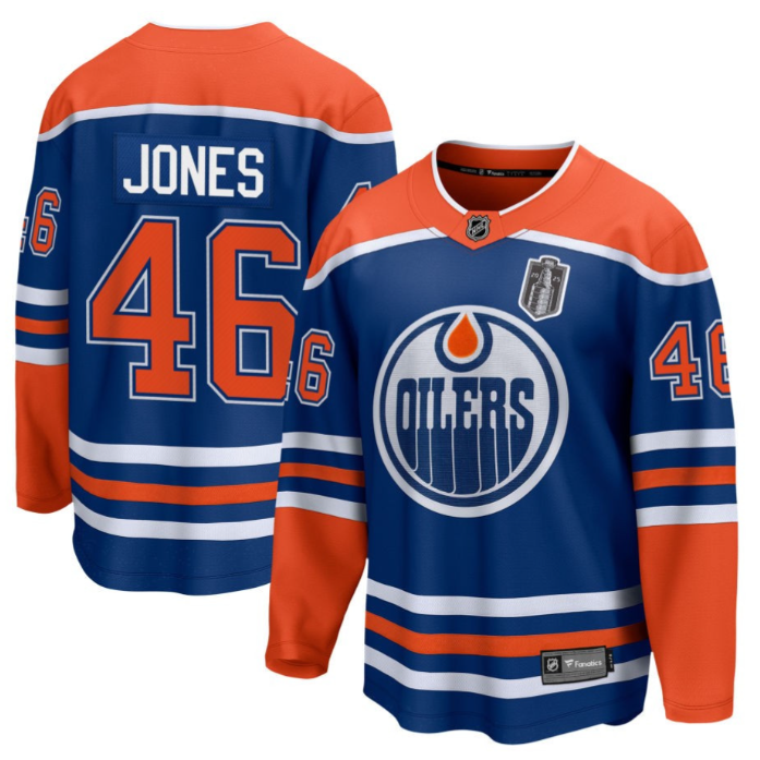 Max Jones 46 Edmonton Oilers 2025 Stanley Cup Final Home Breakaway Men Jersey Royal