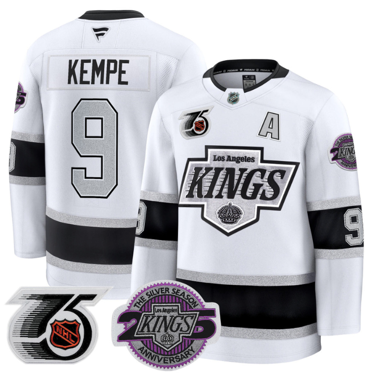 Men Adrian Kempe Jersey #9 Los Angeles Kings 91-92 75th 25th Anniversary White