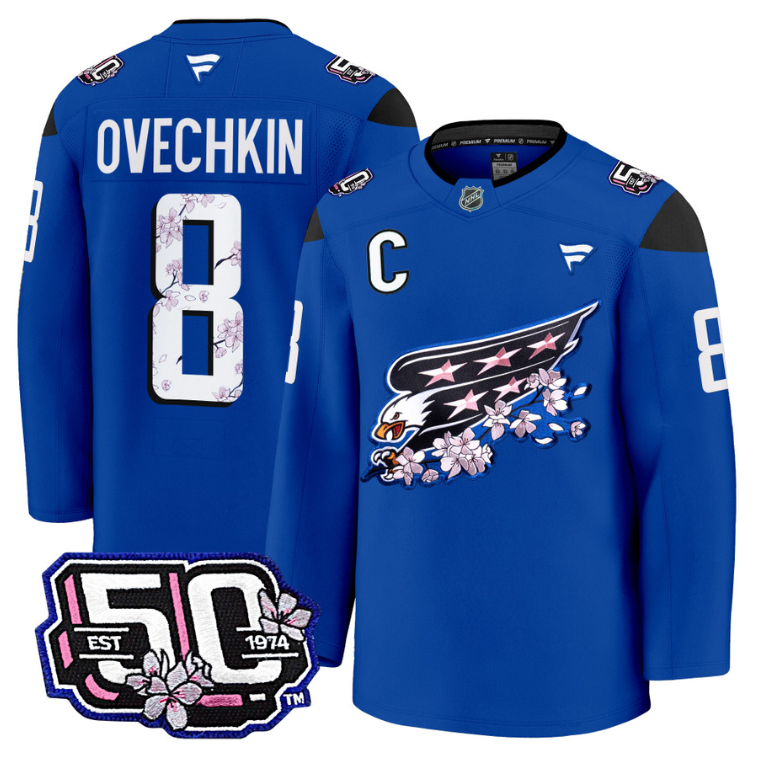 Men Alex Ovechkin Jersey #8 Washington Capitals 50th Stitched Cherry Blossom (Copy)
