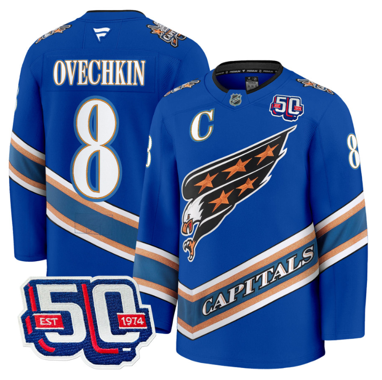 Men Alex Ovechkin Jersey #8 Washington Capitals Eagle 50th Anniversary Royal
