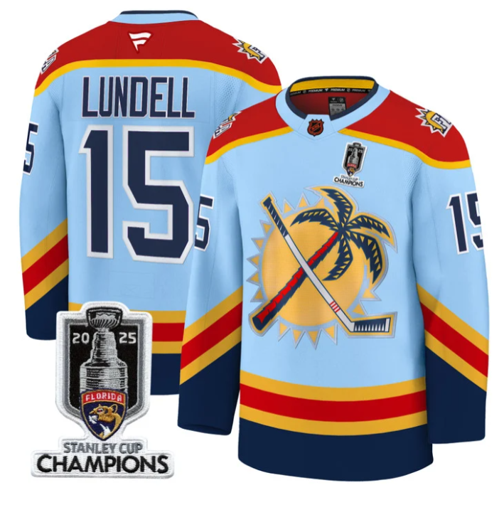 Men Anton Lundell Jersey #15 Florida Panthers 2025 Stanley Cup Champions Blue