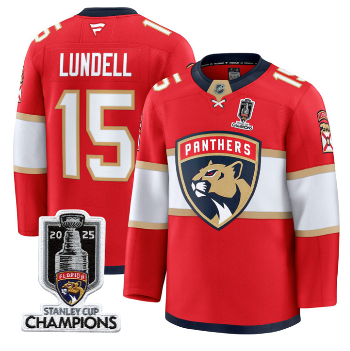 Men Anton Lundell Jersey #15 Florida Panthers 2025 Stanley Cup Champions Red