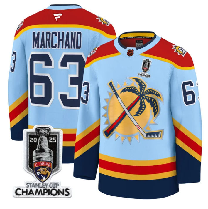 Men Brad Marchand Jersey #63 Florida Panthers 2025 Stanley Cup Champions Blue