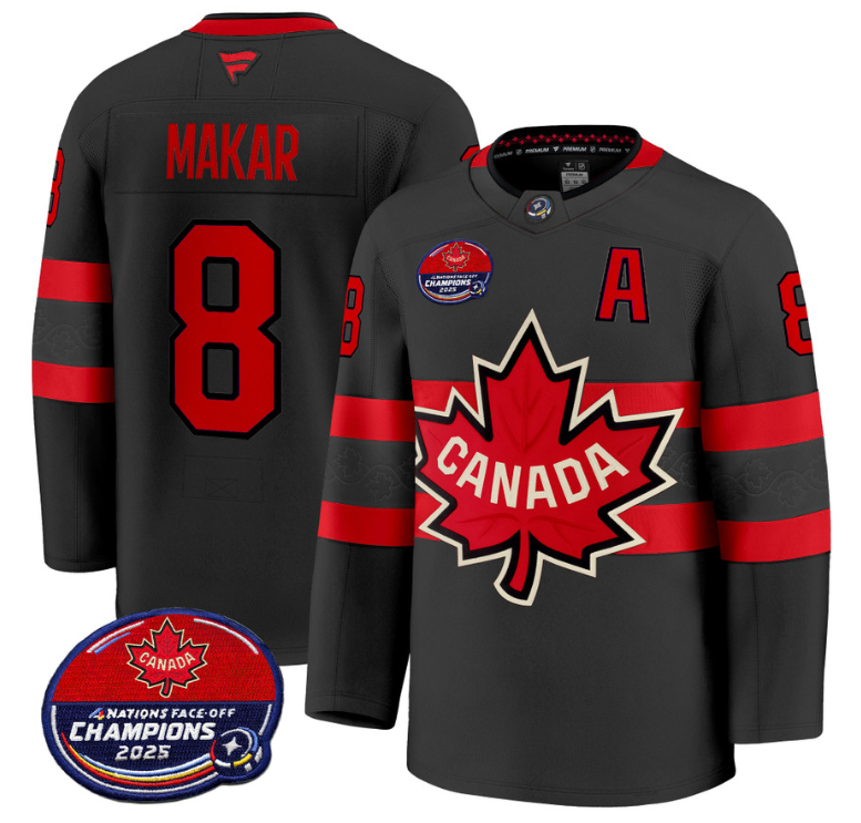 Men Cale Makar Jersey #8 Canada 4 Nations Face-Off 2025 Champions V2 Black
