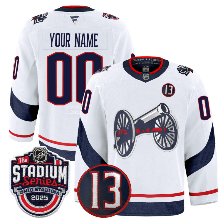 Men Custom Columbus Blue Jackets Jersey 2025 Stadium Johnny Gaudreau White