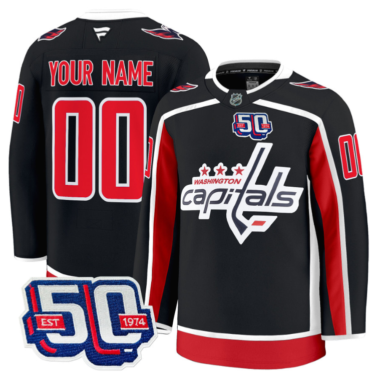 Men Custom Washington Capitals Jersey 50th Anniversary Premium Stitched Black