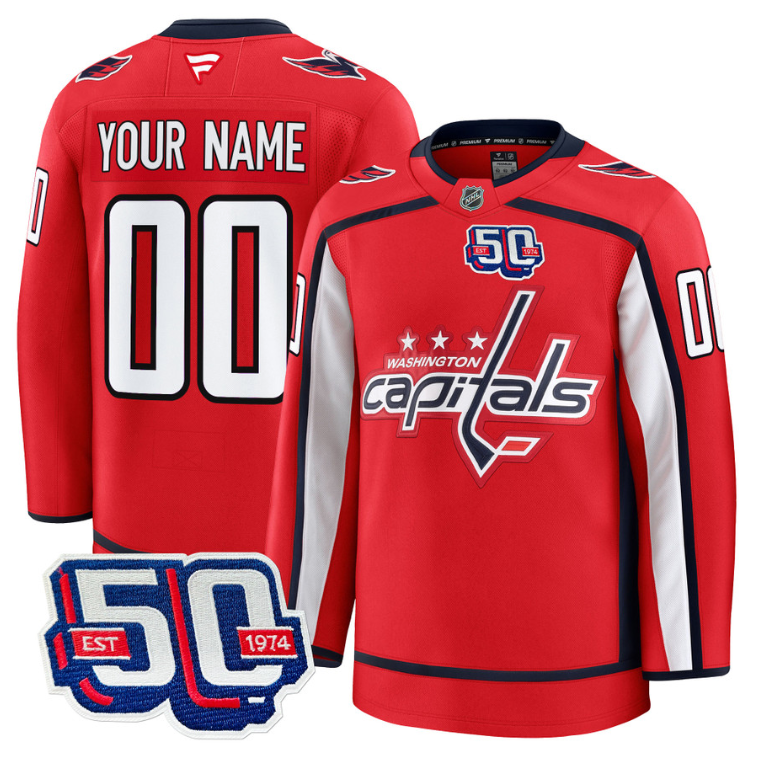 Men Custom Washington Capitals Jersey 50th Anniversary Premium Stitched Red