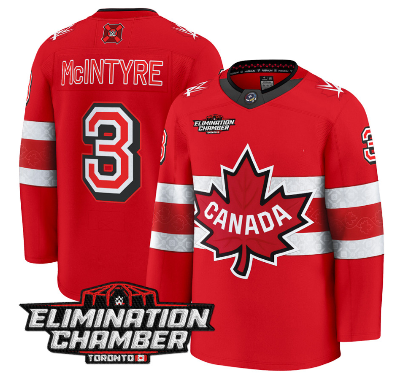 Men Drew McIntyre Jersey #3 Elimination Chamber Toronto 2025 Stitched Red