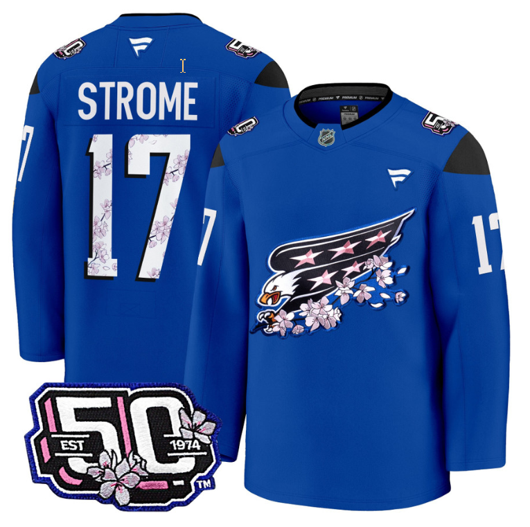 Men Dylan Strome Jersey #17 Washington Capitals 50th Anniversary Cherry Blossom