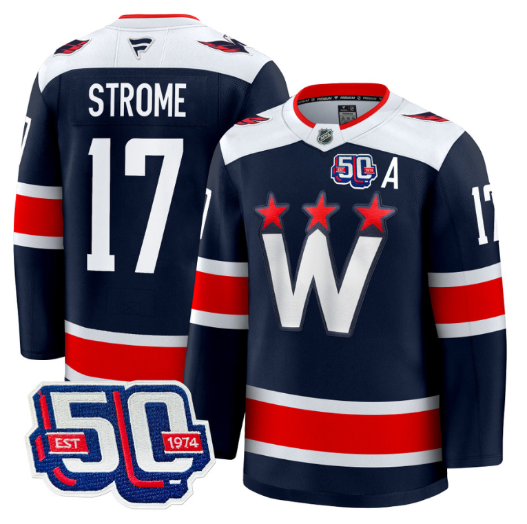 Men Dylan Strome Jersey #17 Washington Capitals Team 50th V2 Stitched Navy