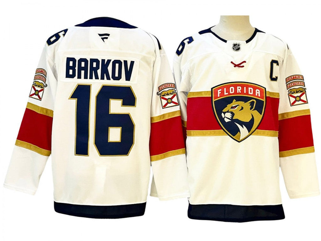 Men Florida Panthers #16 Aleksander Barkov White Away Jersey