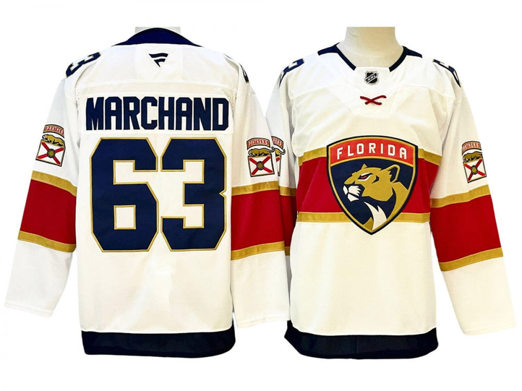 Men Florida Panthers #63 Brad Marchand White Away Jersey