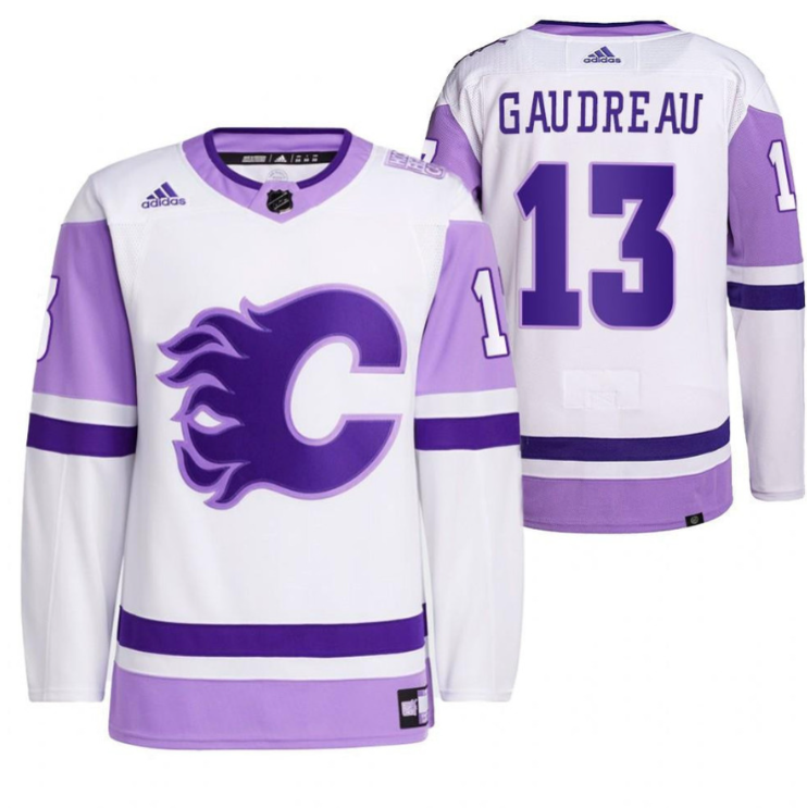 Men Johnny Gaudreau 2021 HockeyFightsCancer Calgary Flames White 13 Primegreen Jersey Jersey
