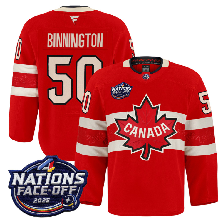 Men Jordan Binnington Jersey #50 Canada 4 Nations Face-Off 2025 Pro Red