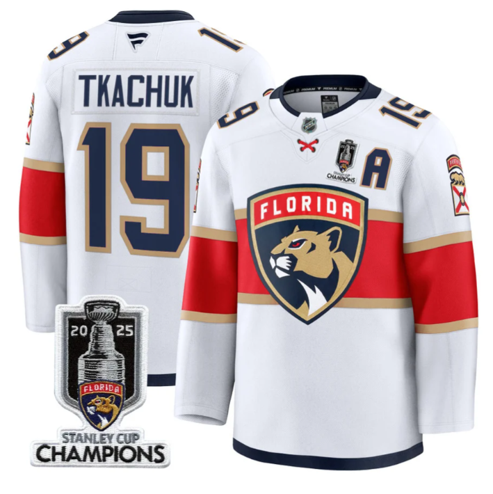 Men Matthew Tkachuk Jersey #19 Florida Panthers 2025 Stanley Cup Champions White