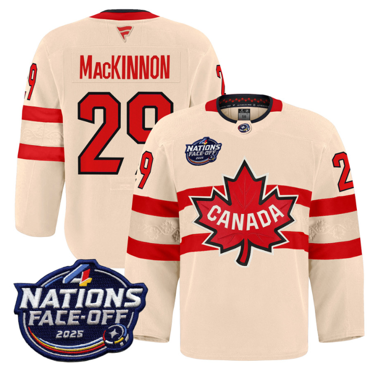 Men Nathan MacKinnon Jersey #29 Canada 4 Nations Face-Off 2025 Pro Cream