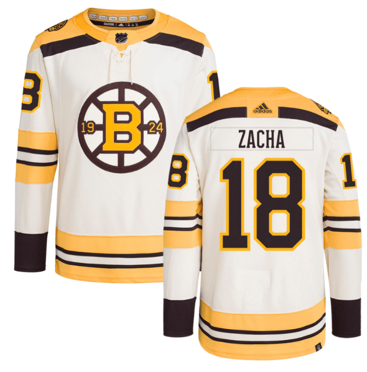 Men Pavel Zacha 18 Boston Bruins 100th Anniversary Primegreen Third Men Jersey Cream