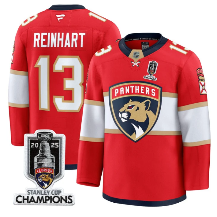 Men Sam Reinhart Jersey #13 Florida Panthers 2025 Stanley Cup Champions Red