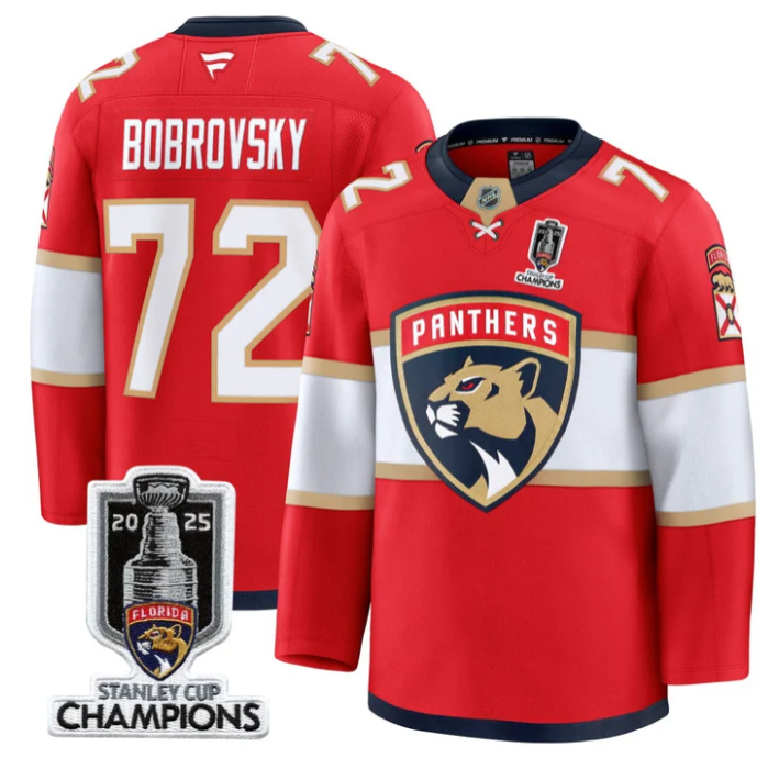 Men Sergei Bobrovsky Jersey #72 Florida Panthers 2025 Stanley Cup Champions Red
