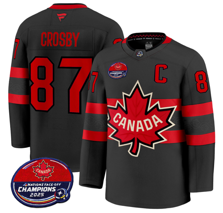 Men Sidney Crosby Jersey #87 Canada 4 Nations Face-Off 2025 Champions V2 Black