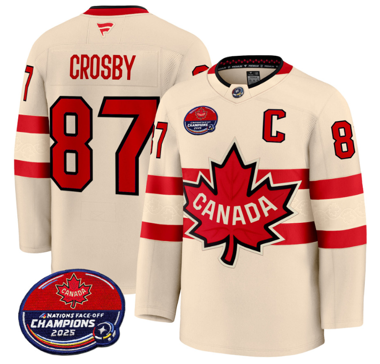Men Sidney Crosby Jersey #87 Canada 4 Nations Face-Off 2025 Champions V2 Cream