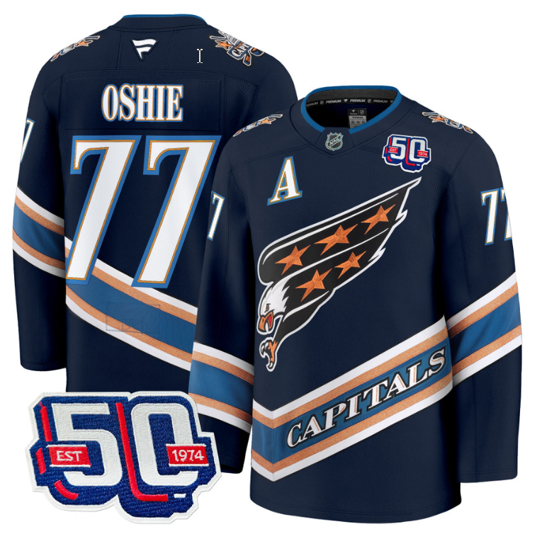Men TJ Oshie Jersey #77 Washington Capitals Eagle 50th Anniversary Navy