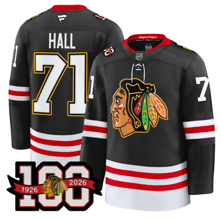 Men Taylor Hall Jersey #71 Chicago Blackhawks 100th Anniversary Stitched Black