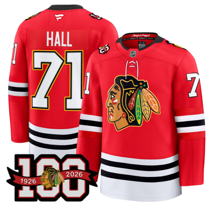 Men Taylor Hall Jersey #71 Chicago Blackhawks 100th Anniversary Stitched Red