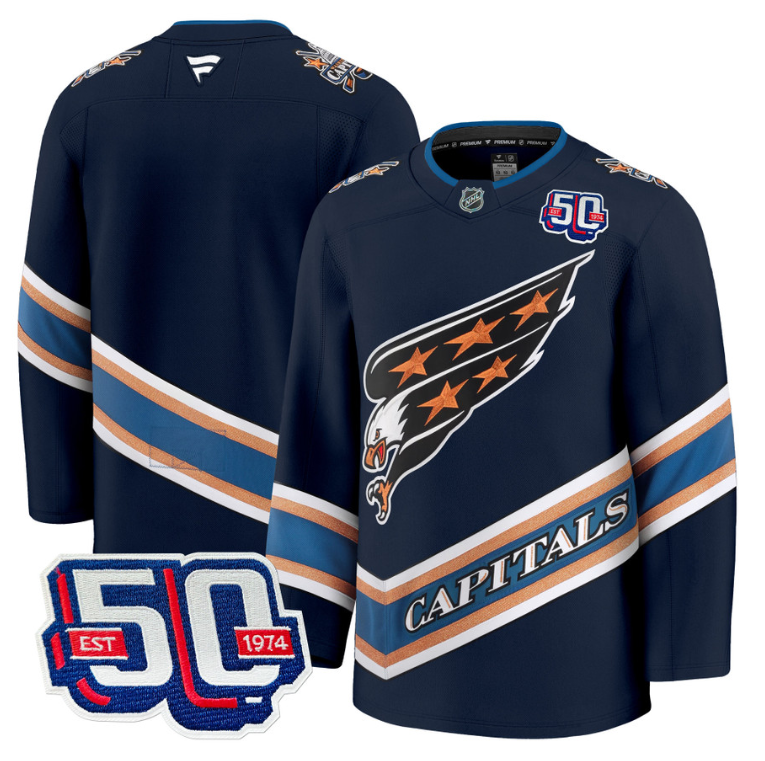 Men Team Jersey Washington Capitals Screaming Eagle 50th Anniversary Navy
