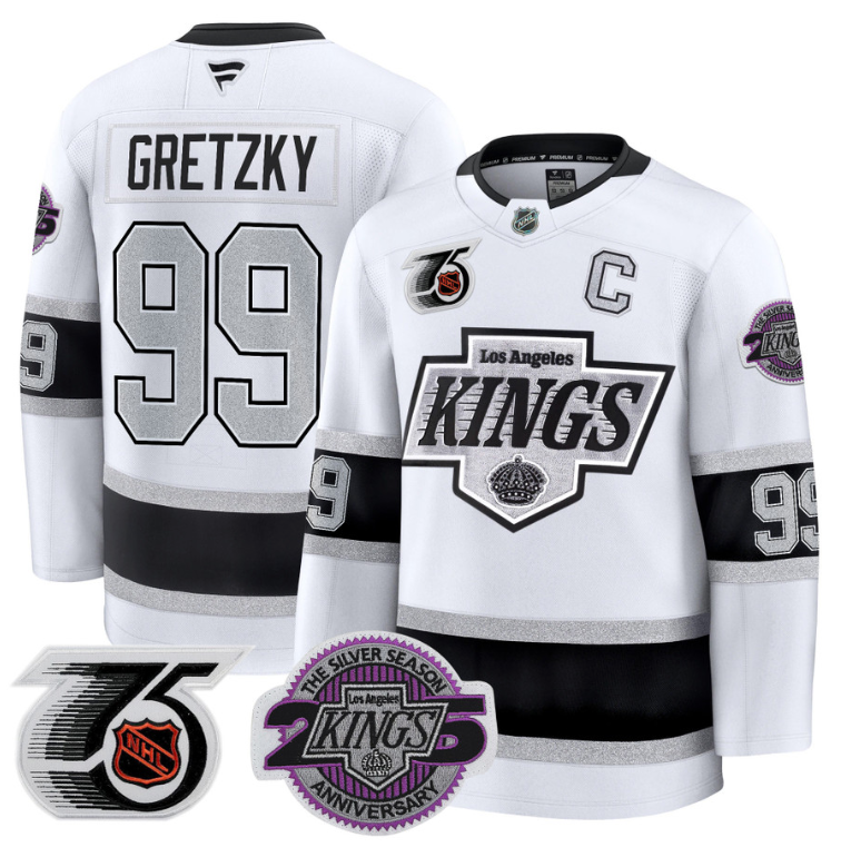 Men Wayne Gretzky Jersey #99 Los Angeles Kings 91-92 75th 25th Anniversary White