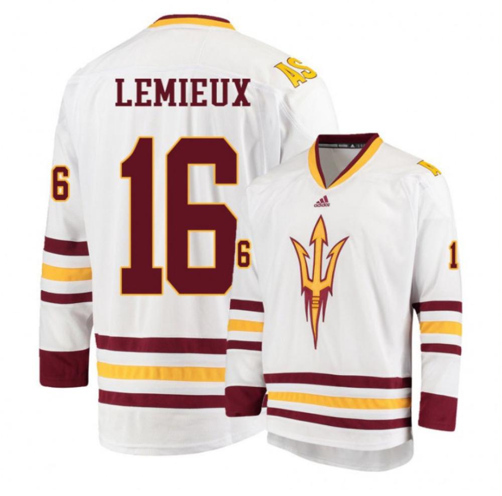 Men's Arizona State Sun Devils 16 Austin Lemieux Hockey Stitched White Jersey