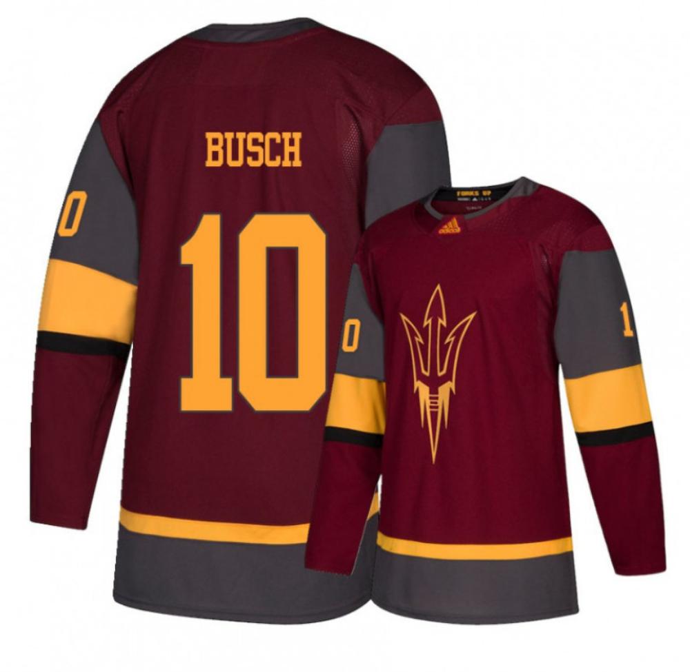 Men's Arizona State Sun Devils #10 Tyler Busc Hockey All Stitched Maroon Jersey